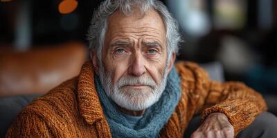 An older man with a beard and sweater photo