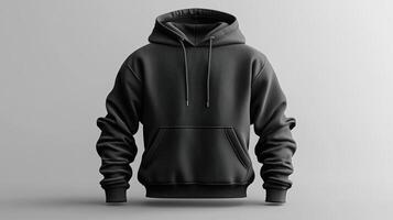 Stylish black hoodie displayed against a neutral background for fashion and clothing enthusiasts photo