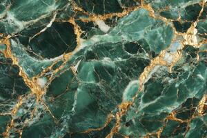 A green marble surface with gold foil photo