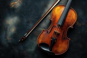 A violin and a bow on a dark background photo