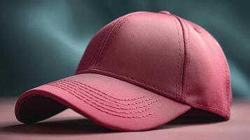 Stylish maroon baseball cap positioned on a surface with soft lighting creating a modern aesthetic atmosphere photo