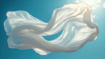 Floating sheer fabric dances in the wind against a bright blue sky during a sunny day photo