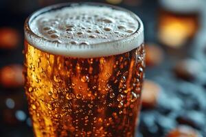 A glass of beer with bubbles on the surface photo