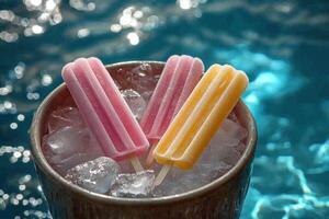 Three popsicles in a glass of water photo