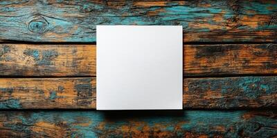 Blank white paper on wooden background photo