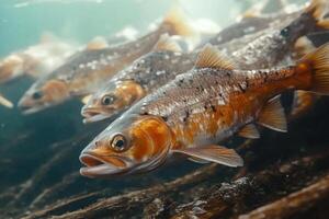 A group of fish swimming in the water photo