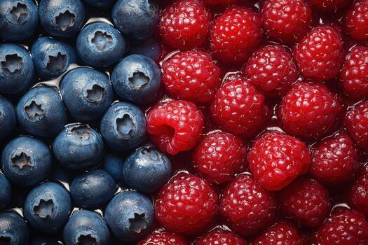 frambuesas y arándanos son arreglado en un modelo foto