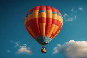 A colorful hot air balloon is flying in the sky photo