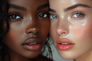 Two beautiful women with different skin tones photo