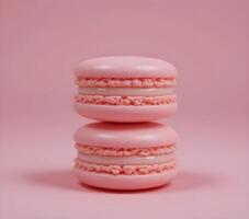 Delicate Pink Macarons Stacked Against a Soft Pink Background photo