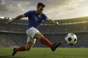 A Dynamic Soccer Player in Action at the Stadium, showcasing incredible skill and energy photo