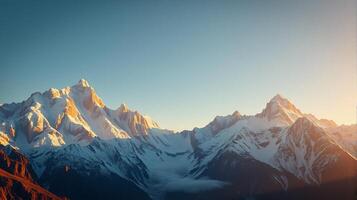 Snowy Mountain Peaks at Golden Hour Majestic Landscape and Adventure photo