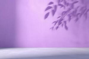 Purple wall with soft shadows and a serene atmosphere creating a calming space for relaxation and creativity in interior design healthy living concept photo