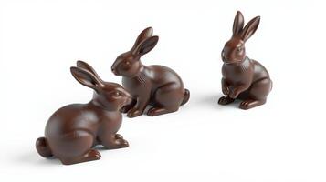 Chocolate Rabbit Figurines on White Background for Easter Holiday Treat photo