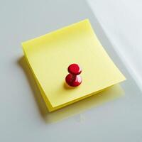a red push pin on a yellow sticky note photo