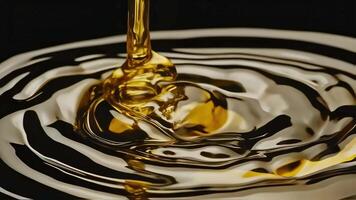 Golden Syrup Flowing Smoothly Over a Reflective Surface in an Artistic Display video