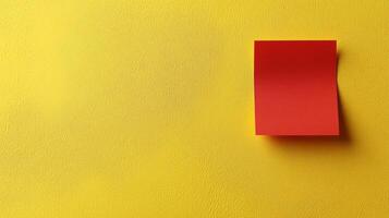 Minimalistic composition with an empty red sticker on a yellow background, space for copying photo