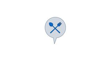 Spoon fork crossed in speech bubble 2D cartoon object animation. Conversation about food, dining, cooking, restaurant review. Culinary chat animated flat colorful item 4K isolated on white video