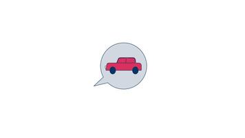 Car in speech bubble 2D cartoon object animation. Conversation about vehicle rental, transportation, travel, mobility. Automotive icon animated flat colorful item 4K isolated on white video