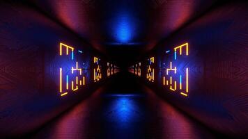 Blue and Orange Neon Cyber Tunnel with Holograms Background VJ Loop in 4K video