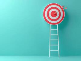 bullseye of a target placed on top of a ladder symbolize achieving a challenging goal photo