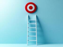 the bullseye of a target placed on top of a ladder symbolize achieving a challenging goal photo