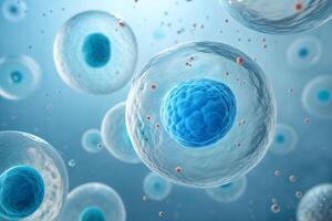 Cellular Structure Blue Microscopic Cells on Soft Blue Background Detailed View photo