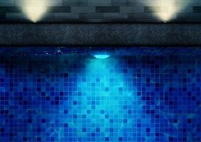 Top View Under Water Swimming Pool Lighting using LED Light with Two Lights at the Floor of Poolside photo
