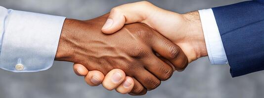 Diverse Handshake Featuring Textured Hands and Neutral Studio Background Shot photo