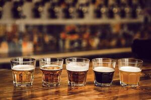 Exploring Five Unique Beer Varieties in Tasting Setup at Brewery photo