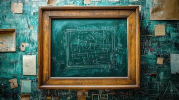 A Creative Frame Decorated with Unique Drawings on a Green Blackboard for Your Artistic Projects and Educational Use photo