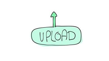 A cartoon arrow pointing to the word upload video