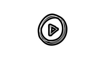 A black and white drawing of a play button video