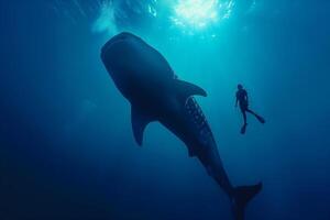 A man is near to a whale shark photo