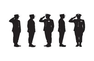 Symbolic representation of military service through the act of an officer saluting vector