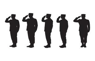 Group of officers standing in formation and saluting with formal uniform details vector