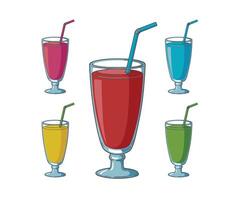 Assorted Tasty Juice and Colorful Cold Drinks with Straws vector