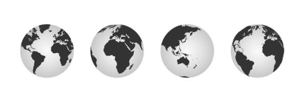 Earth globe icons. Earth hemispheres with continents. World map set. Planet icon set. Global map symbol. International Earth globe icon. World globe icon. vector
