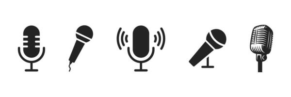 Microphone icons set. Variant microphone icon. Podcast microphone. Karaoke mic. Web and mobile icons vector