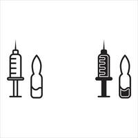 syringe and three bottles hand-drawn doodle, simple style, ampoules with injection vector