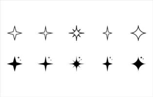 Set of original star sparkle shapes. Abstract shine effect sign. Retro futuristic bright icons collection. Glowing light effect, twinkle templates stars and bursts, shiny flash. vector