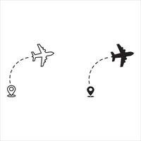Airplane line path routes. Travel icon. Travel from start point and dotted line tracing. Plane routes flight air dotted isolated illustration. vector