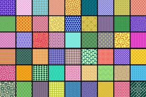 Collection of colorful geometric seamless patterns in different styles. Repeatable bright unusual trendy backgrounds. Vibrant endless prints vector