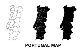 Portugal map set with administrative divisions, outline, and silhouette. Editable for infographics, presentations, and educational use. vector