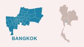 Detailed city map of Bangkok, Thailand with location highlighted on Thailand map. Thailand map with regional divisions, isolated on background. vector