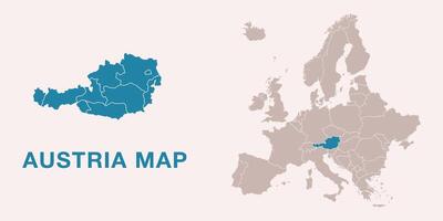 Map of Austria with administrative divisions and highlighted position on Europe map. Isolated on white background illustration. vector
