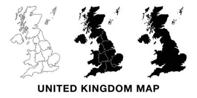 United Kingdom map set with administrative divisions, outline, and silhouette. Editable for infographics, presentations, and educational use. vector