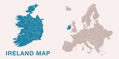 Map of Ireland with administrative divisions and highlighted position on Europe map. Isolated on white background illustration. vector