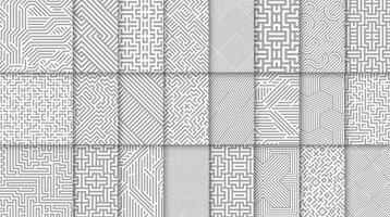 Collection of seamless geometric patterns. Striped grey abstract ornament backgrounds. Monochrome endless unusual prints with symmetric lines vector