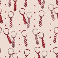 Seamless pattern with hand drawn doodle necktie, neckcloth, star and heart shapes. Stripe pattern tie seamless pattern. vector